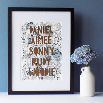 Personalised Family Monochrome Florals Papercut Print, 9 of 12
