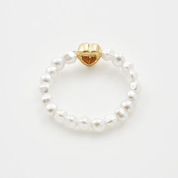 Gold Love Heart Pearl Ring, 4 of 8