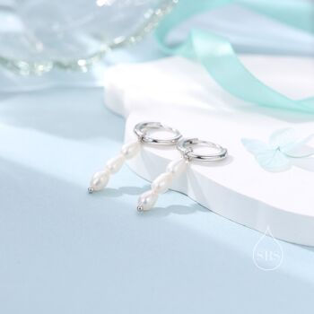 Sterling Silver Natural Oval Pearl Trio Huggie Hoop Earrings, 2 of 11