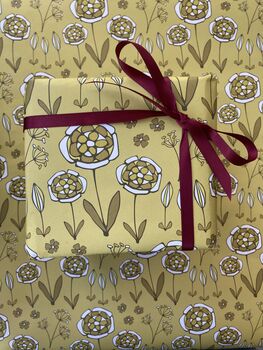 Mustard Retro Flower Wrapping Paper, 4 of 4