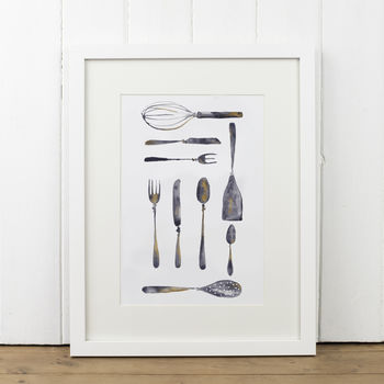 Cutlery And Kitchen Utensil Grid Print, 4 of 5