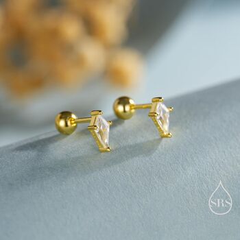 Rhombus Cz Screwback Earrings In Sterling Silver, 6 of 11