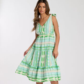 Aztec Jacquard Cotton Tie Shoulder Midi Dress, 8 of 10
