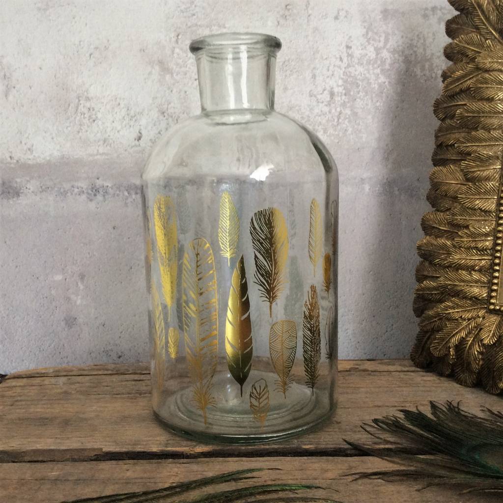 Gold Feather Design Glass Vase By The Contemporary Home