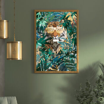 Tiger And Gold Jungle With Sunglasses Wall Art Print, 2 of 7