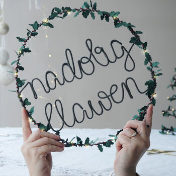 Nadolig Llawen Christmas Light Up Wreath, 2 of 6