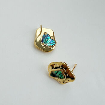 Iridescent Abalone In Molten Metal Stud Earrings, 2 of 3