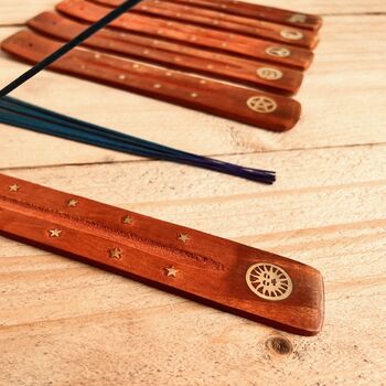 Wooden Incense Stick Holder Brass Design Ash Catcher, 5 of 12