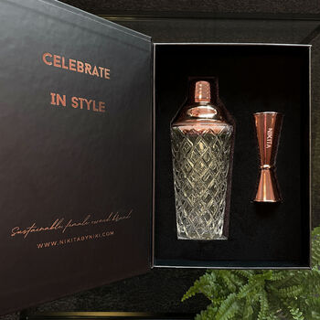 Rose Gold Glass Cocktail Shaker And Jigger Set, 6 of 7