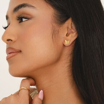 Butterfly Stud Earrings 18k Gold Plated, 2 of 8