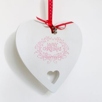 Merry Christmas Wooden Hanging Heart Decoration ~ Large, 2 of 4