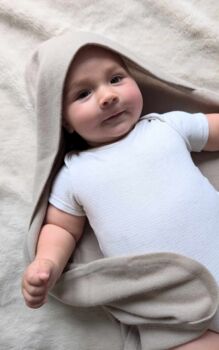 Personalised Beige 100% Cashmere Hooded Baby Blanket Gift Boxed, 5 of 8