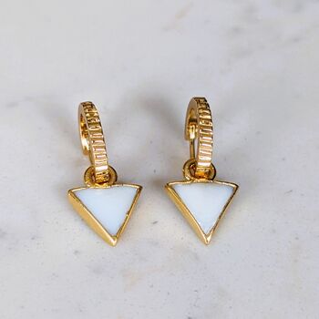 'The Triangle' Mother Of Pearl Gold Plated Earrings, 2 of 7