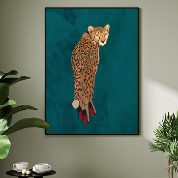 Custom Personalised Cheetah Wearing Heels Art Print, 5 of 8