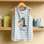 Baby Boy’s First Birthday Romper – Blue Gingham Cotton, thumbnail 1 of 10