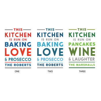 'This Kitchen Runs On' Personalised Tea Towel, 3 of 3