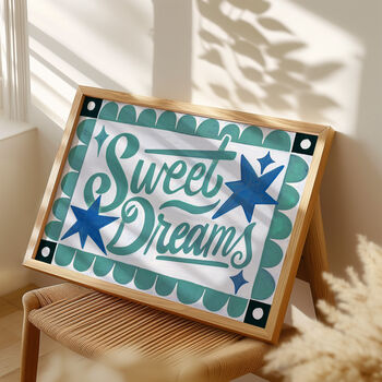 Sweet Dreams Wall Art, Blue Bedroom Print, 7 of 9