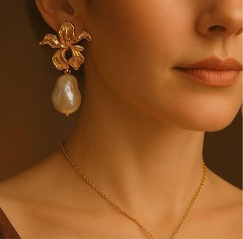 Bauhinia Blossom Baroque Pearl Earrings, 2 of 3