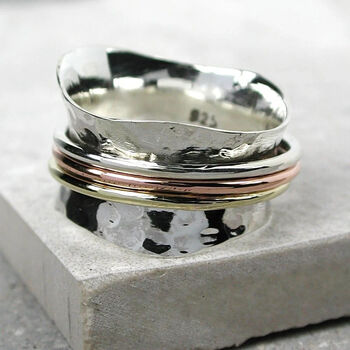 Personalised Sterling Silver Wave Spinner Ring, 2 of 7