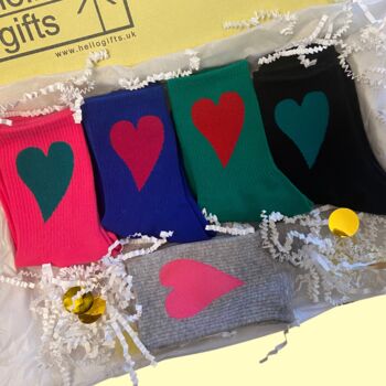 Heart Rainbow Socks Letterbox Gift Set Five Pairs, 2 of 10
