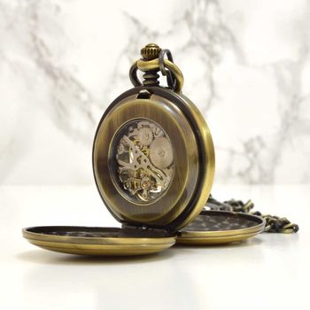 Engraved Bronze Pocket Watch Twin Opening, 3 of 6