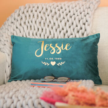 Personalised Floral Heart Name Velvet Cushion For Her, 2 of 4