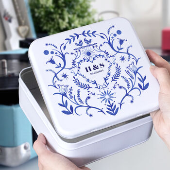 Personalised Blue And White Anniversary Tin, 3 of 6