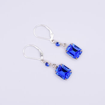 Sapphire Blue Vintage Crystal Leverback Earrings, 2 of 8