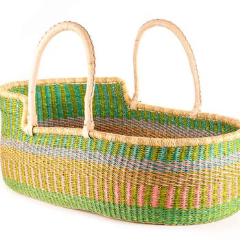 Muna: Pastel Pink, Mint And Blue Woven Moses Basket, 2 of 7
