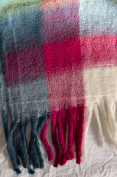 Pink Green Plaid Warm Wrap Scarf, 5 of 6