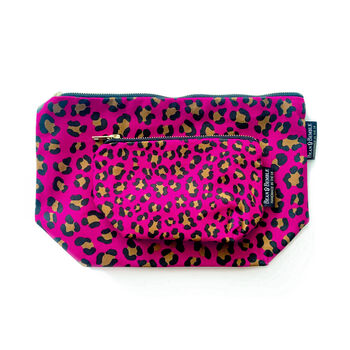 Makeup And Cosmetic Bag Gift Set Hot Pink Leopard Print, 4 of 12