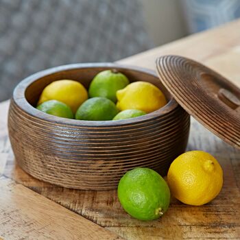 Large Carved Mango Wood Bowl With Lid, 2 of 8