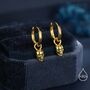 Sterling Silver Extra Tiny Skull Huggie Hoop Earrings, thumbnail 2 of 11
