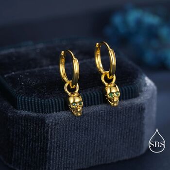 Sterling Silver Extra Tiny Skull Huggie Hoop Earrings, 2 of 11
