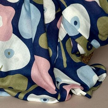 Paint Splodge Floral Print Scarf In Navy Blue, 3 of 4