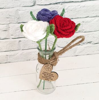 Personalised Crochet Wool Copper Anniversary Rose Vase, 7 of 7
