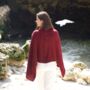 Burgundy 100% Cashmere Button Poncho Gift Boxed, thumbnail 7 of 11