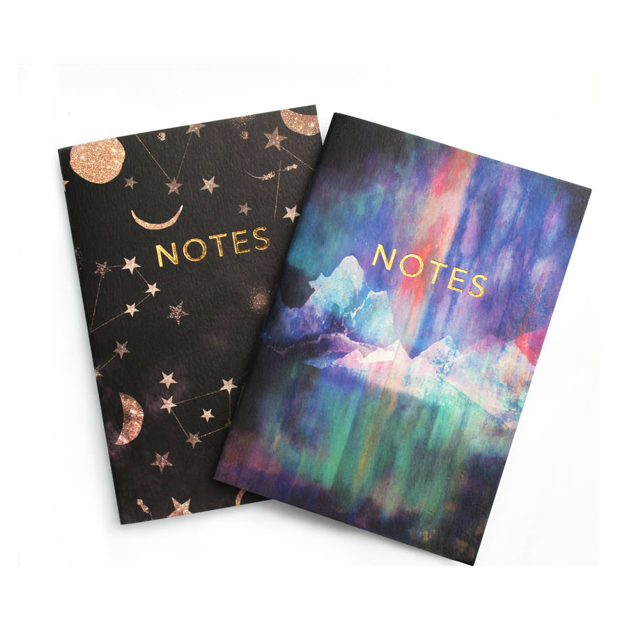 stars and lights pocket notebook set with gold foil by nikki strange