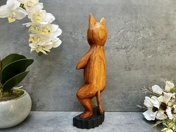 32cm Handcarved One Leg Yoga Cat Wooden Ornament Gift, 5 of 12