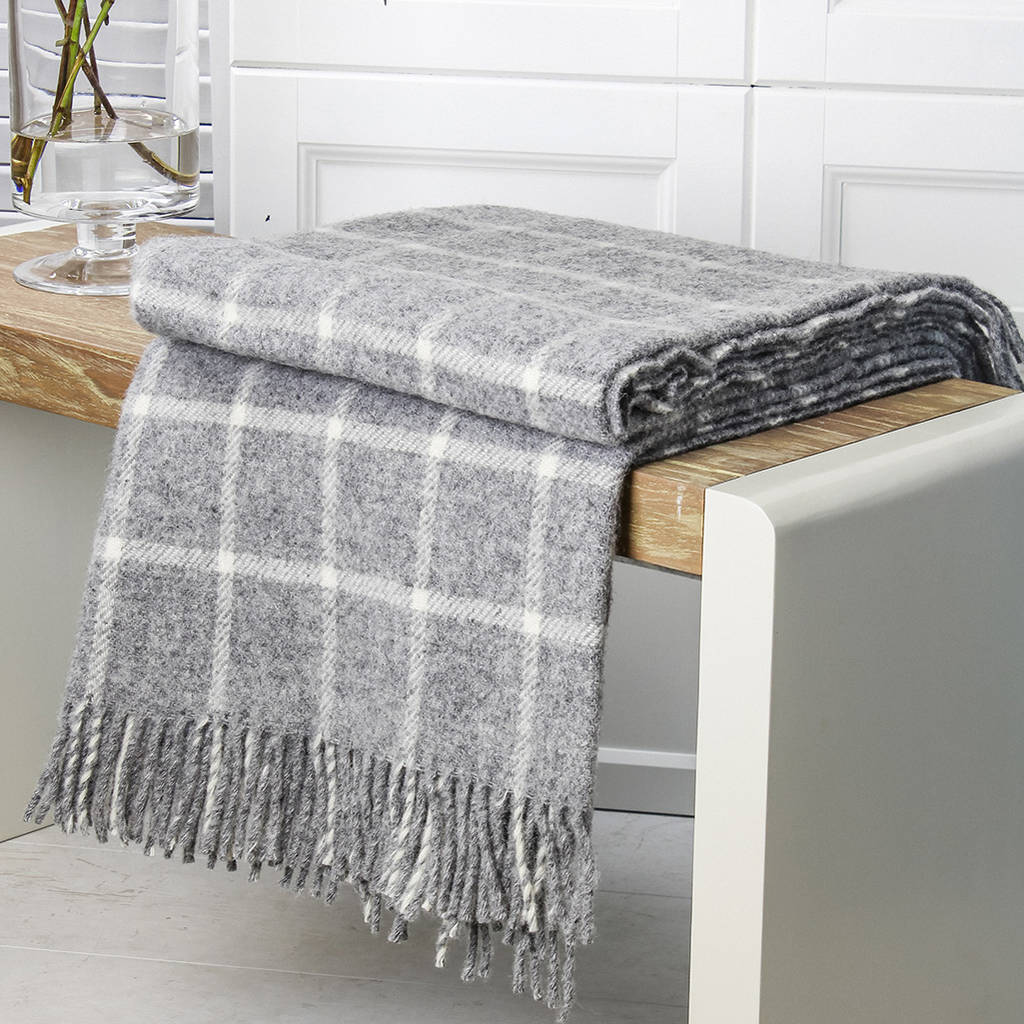 grey and white check wool throw by marquis & dawe