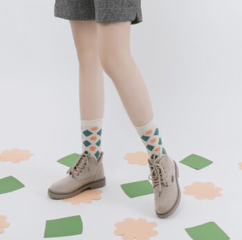 Flower Argyle Print Socks, 2 of 4