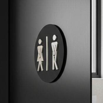 Funny Unisex Toilet Door Black Sign With Raised Design, 5 of 5