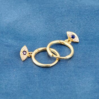 Gold Evil Eye Charm Hoop Earrings, Turkish Evil Eye, 5 of 7
