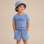 Outfit Personalised 3pcs Towelling Sets Embroidered Kids Personalised Hat, T Shirt And Shorts Holiday, Beach , Swimming, thumbnail 1 of 9
