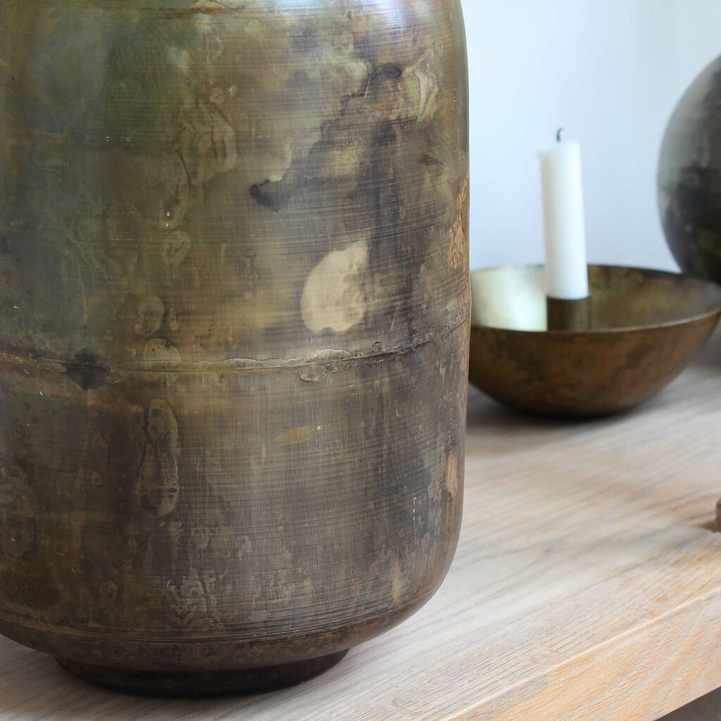 Antique Brass Tall Vase By Marquis & Dawe