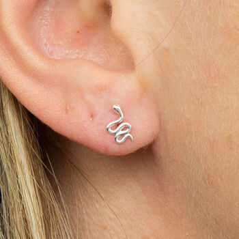 Snake Stud Earrings In Sterling Silver, 2 of 12