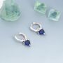 Sterling Silver Sapphire Blue Trillion Cut Cz Hoop Earrings, thumbnail 2 of 12