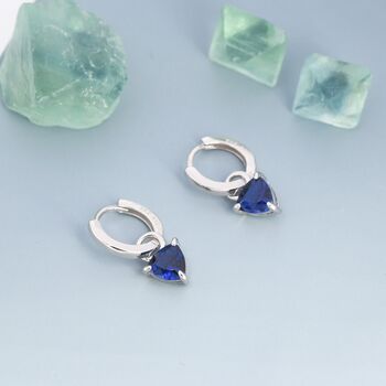 Sterling Silver Sapphire Blue Trillion Cut Cz Hoop Earrings, 2 of 12