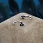 Black Trio Huggie Hoop Earrings Sterling Silver, thumbnail 4 of 11