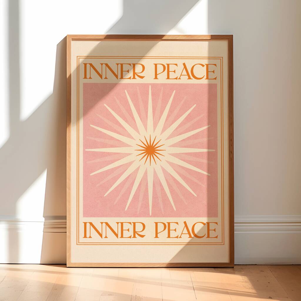 Inner Peace, Pink, Bohemian Celestial Sun Yoga Meditation Art Poster, 1 of 3